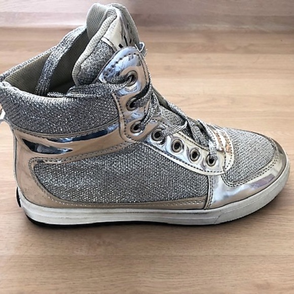metallic silver high top sneakers